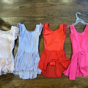 Lot of 5 Dance Leotards Light Pink, Lavender, Red, Hot Pink, Light Blue